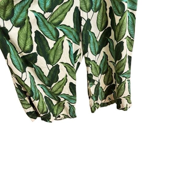 Hell Bunny Rainforest 70s Jumpsuit Wide Leg Cropped Tropical Leaf Size Small - Picture 3 of 6